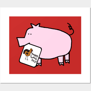 Cute Pig With Thanksgiving Turkey Greetings Posters and Art